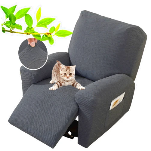 XINEAGE 4 Pieces Recliner Cover Stretch Jacquard Recliner Chair Covers Soft Recliner Slipcovers with Pocket for Kids and Pets, Washable Couch Cover (Recliner, Dark Gray)