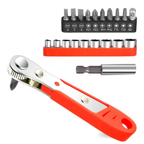 OSDUE 21 PCS Ratchet Screwdriver Set, Mini Ratchet Wrench Screwdriver Bit Set, 1/4 Ultra Low Profile Micro Socket Set, High Torque Offset Reversible Screwdriver,w/Phillips, Hex for Tight Spaces