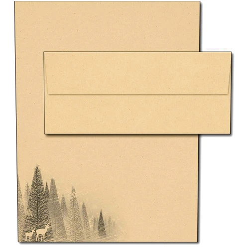 Desktop Publishing Supplies Winter Forest Kraft Letterhead & Envelopes Stationery Set - 40 Sets