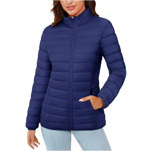 MAGCOMSEN Women's Puffer Jacket Lightweight Quilted Padded 4 Pockets Zip-up Stand-collar Winter Fleece Coat