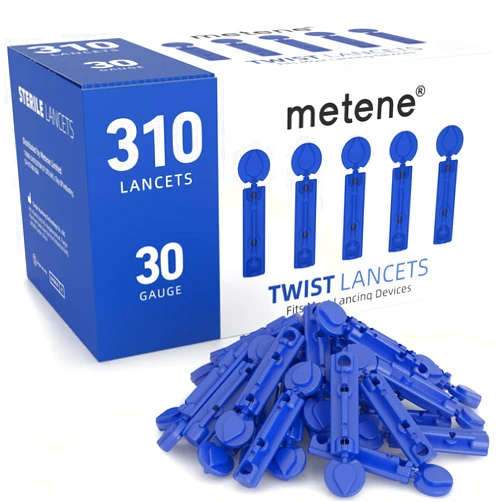 Metene Twist Top Lancets for Lancing Devices, 310 Count, 30 Gauge Lancets for Blood Sugar Test, Diabetic Lancets, Blue