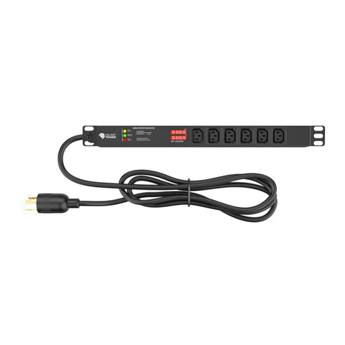 VALIANT POWER Rack Mount Power Strip - 240V 30A Single Phase PDU with Built-in Surge Protector, Volt & Amp Meter for Data Center - 19” Metal Housing, Ears & Fittings Included, 6’ Cable, 6 Outlets
