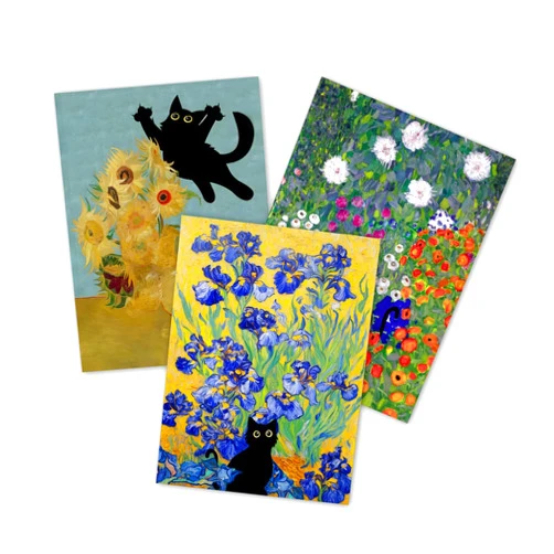VisionaryBrush Monet Wall Paintings 3-Piece Set Garden Flowers Black Cat Aesthetic Canvas Paintings Van Gogh Sunflower Cat Aesthetic Paintings for Bedroom Living Room Bathroom (Cat in the bush 12