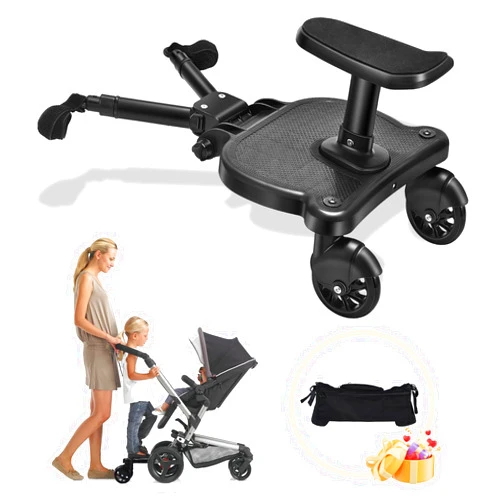 ZGROCK Universal Stroller Board 2 in 1 Sit and Stand Stroller Glider Board with Detachable Seat and Portable Carrying Bag Buggy Board for 99% Strollers Holds Children Up to 55 LBS Black