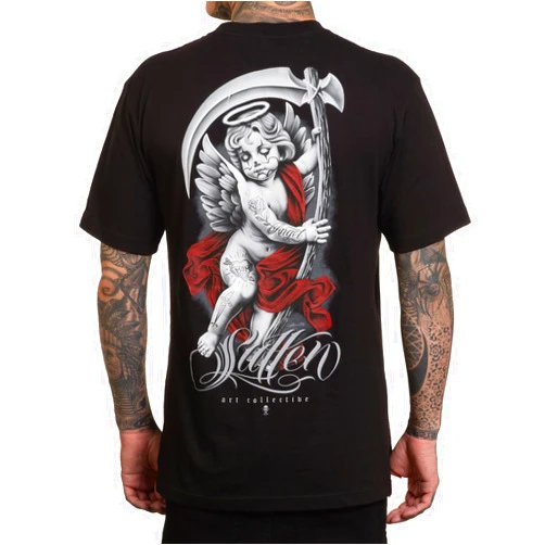 Sullen Art Collective Sullen Men's Red Angel Tattoo Lifestyle Graphic Standard Short Sleeve Tee Black