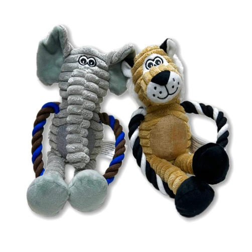 Meordi Indestructible Plush Dog Toys for Aggressive Chewers, Interactive Dog Toys for Dog Birthday, Squeaky Dog Toys, 2 Puppy Teething Toys, Lion and Elephant, Mothers Day Dog Mom Gifts.