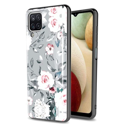 GORGCASE Phone CASE for Samsung Galaxy A42 5G CASE/A42 CASE,Slim Graphic Design Anti-Scratch Shook-Proof Hybrid PC TPU Bumper Armor Cute Teen Girl Women Drop Protective Cover Grey White Pink Flower