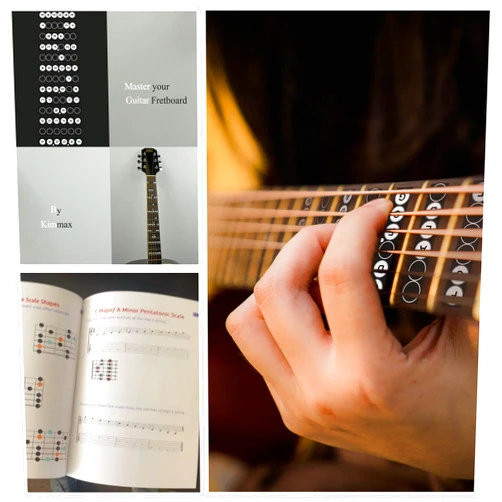 Kimmax Guitar Scales Book for Beginners, Master your fretboad with neck note vinyl sticker. Learn Practice Music Theory, 6 Strings Acoustic and Electric Guitars