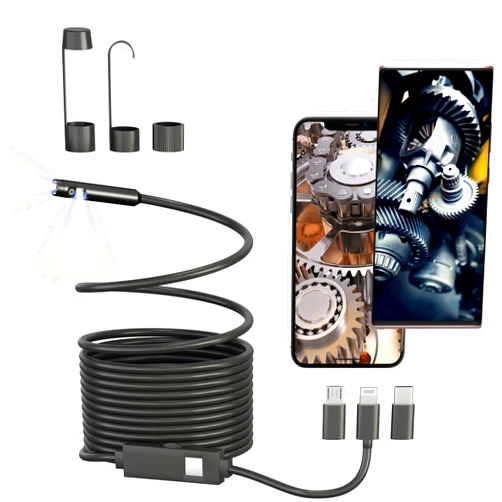 MATRIXCAMP Dual Lens Borescope, Endoscope Camera with Light for iPhone, iPad, Android, 1920P IP67 Waterproof Inspection Camera,16.5FT Semi-Rigid Snake Camera,9 Adjustable Lights,Cool Gadgets for Men