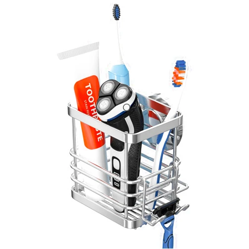 TAILI Patented Suction Cup Toothbrush Holder, Stainless Steel Anti-Puddling Shower Toothbrush Holder, No Drilling Removable Organizer for Bathroom Toothpaste, Razor, Kitchen and Office Items, Silver