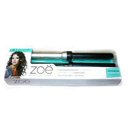 Zoe Professional 3-in-1 Hair Curler Advanced Titanium Technology Designer Curling Iron Wand