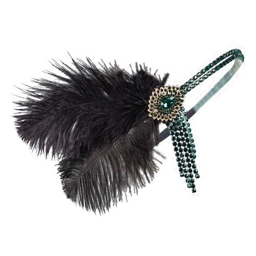 AZYOUNG Womens 1920s Black Feather Rhinestone Headpiece Vintage Green Black Zircon Bridal Hair Accessories