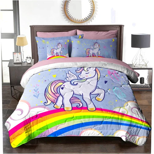 BlessLiving Kids Girls Unicorn Bed in a Bag 8 Pieces Rainbow Unicorn Queen Size Comforter Set - (1 Comforter, 2 Pillow Shams, 1 Flat Sheet, 1 Fitted Sheet, 2 Pillowcases, 1 Cushion Cover)