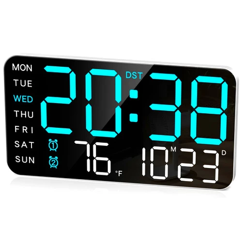 MASHI 8.4''Large Digital Wall Clock, Led Alarm Clock with Big Digits, Date, Temperature, DST, Modern Decor Design for Desk,5-Level Brightness for Room, Bedroom, Gift, Yougster and Elderly