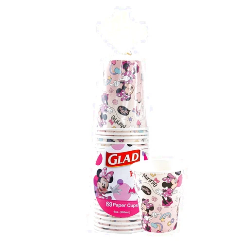 Glad for Kids Disney Mickey & Friends 9oz Paper Cups with Minnie Mouse Pink Polka Dots Design, 24 Count | Pink Polka Dot Mickey & Friends Paper Cups for Everyday Use, Kids Cups