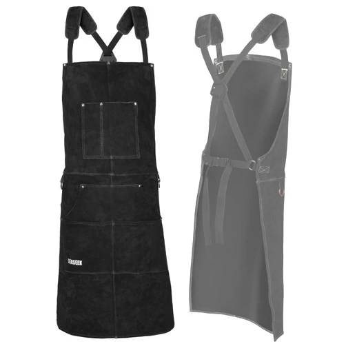 LeaSeek Leather Welding Apron - Flame and Heat Resistant Bib Apron with 6 Pockets
