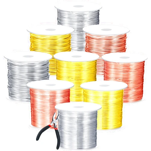 Funrous 9 Pack Jewelry Wire 20 Gauge 24 Gauge 26 Gauge Craft Jewelry Wire Jewelry Making Supplies Bendable Wire Copper Beading Wire for Jewelry Making with Cutting Pliers, 3 Size