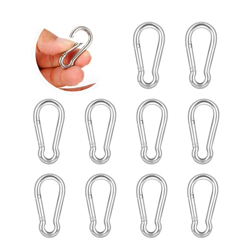 LOTSUN 10 PCS Stainless Steel Carabiner Clip Spring-Snap Hook - Lotsun M4 1.57 Inch Heavy Duty Carabiner Clips for Keys Swing Set Camping Fishing Hiking Traveling