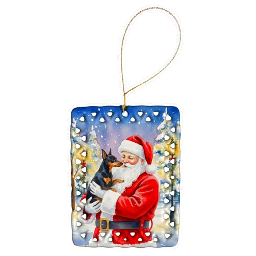 Caroline's Treasures Manchester Terrier with Santa Claus Porcelain Ornament Christmas Tree Hanging Decorations for Home Christmas Holiday, Rectangle, Gift, Multicolor
