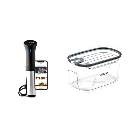 Anova Culinary Store Anova Culinary AN500-US00 Sous Vide Precision Cooker, 1000 Watts | Anova App Included, Black and Silver & Sous Vide Cooker Cooking container, Holds Up to 16L of Water, With Removable Lid and Rack WiFi Cooker + Container with lid