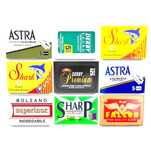 Razor Blades Club Astra-Derby-Shark-Permasharp-Bolzano-Treet 50 Quality Double Edge Razor Blades Sampler (9 different brands)