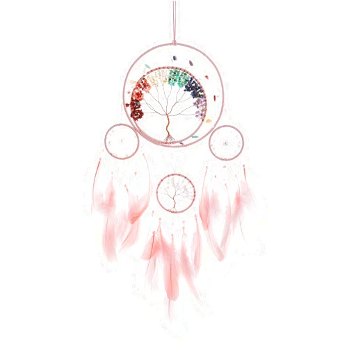 Pretty Jolly 7 Chakras Dream Catchers Tree of Life Large Dream Catcher Pink Feather Wall Decor with Rainbow Healing Crystal Stone Wall Art Hanging Ornaments for Bedroom Home Decor Blessing Gift Wedding -4 Rings