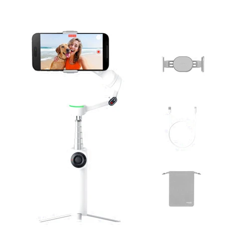Insta360 Flow 2 Pro White - Foldable AI Phone Gimbal, Track in 200+ iOS Apps, Multi-Person & 360 Pan Tracking, Built-in Tripod/Selfie Stick, iPhone/Android Stabilizer