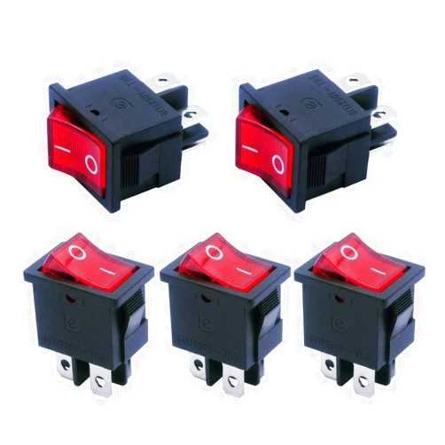 mxuteuk 5pcs 110V/120V Mini Rocker Switch Illuminated Snap-in DPST Toggle Power ON-Off Switch 4 Pin Red Light, Use for Household Appliances Industrial Equipment MXU1-4-201NR
