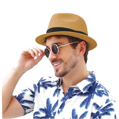 KNKNT Panama Hat Straw Fedora Hat for Men Women Packable Short Brim UPF 50+ UV Sun Protection Summer Beach Hat