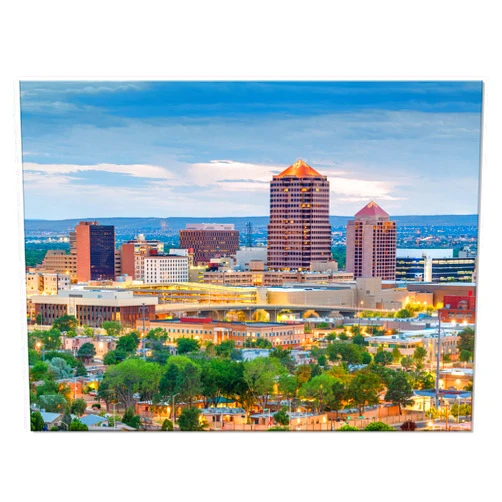 uoppoum Albuquerque Wall Art, Canvas Prints New Mexico Cityscape Wall Decor for Office Bedroom Decoration USA City Skyline Picture Painting Poster with Frame Ready to Hang(16x12 inches)