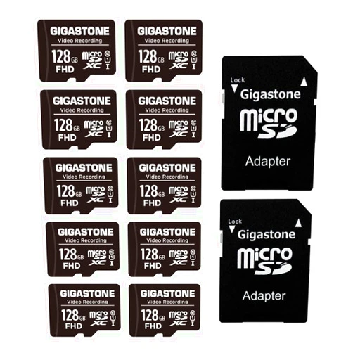GIGASTONE 128GB 10-Pack Micro SD Card, 4K Video Pro, GoPro, Surveillance, Security Camera, Dash Cam, Drone, 85MB/s MicroSDXC Memory Card UHS-I Class 10, with Adapter