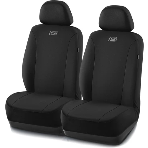 Skechers Car Seat Covers, Premium Breathable Polyester Seat Covers, Car Seat Covers Front Seats Airbag Compatible, Automotive Comfort & Protection for Most Cars, Vans, Trucks, SUVs (Two Front, Black)