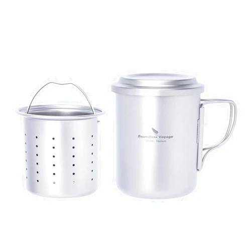 Boundless Voyage 450ml Titanium Cup with Tea Filter Folding Handles Outdoor Camping Ti Coffee Mug 15.2 fl oz Portable Lightweight Tea Maker