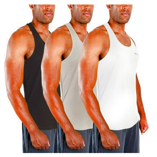 DEVOPS 3 Pack Men's Y-Back Dry Fit Muscle Gym Workout Tank Top