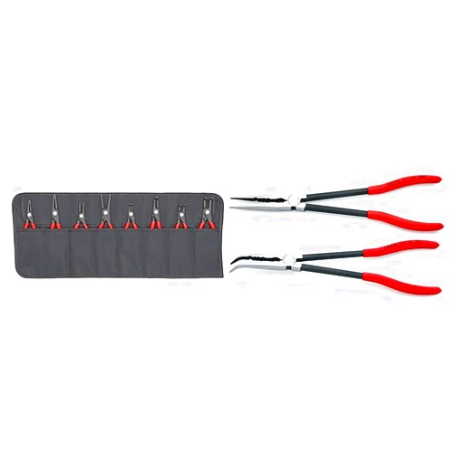 KNIPEX 8 Piece Precision Circlip Pliers Set (001958V02) and 2 Piece Extra Long Needle Nose Pliers Set (28 71 280, 28 81 280)