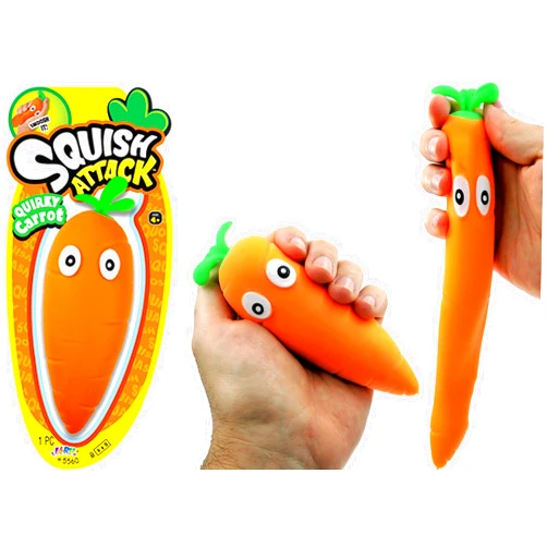 JA-RU Stretchy Carrot Squishy Sensory Toy (1 Unit) Stress Relief Sand Filled Fidget Autism Toys. Easter Gifts for Kids, Party Favors. 5560-1-Carrot