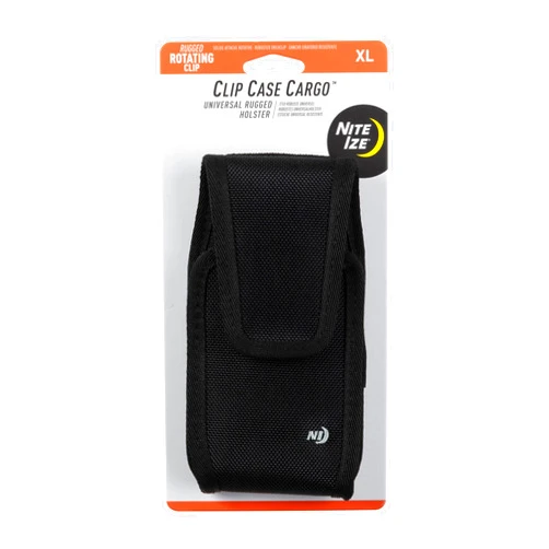Nite Ize Clip Case Cargo Universal Rugged Holster - Cell Phone & Card Holster Pouch - Durable Phone Holder Clip for Belt - Utility Belt Pouch with Rotating Flex-Clip - XL, Vertical