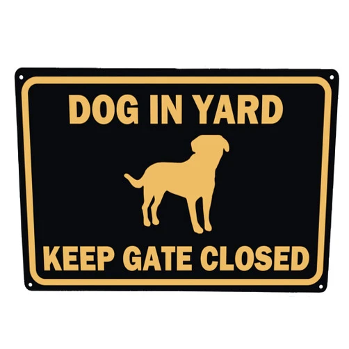 KEXMY AEIOUO Dog in Yard Keep Gate Closed Wall Door Sign Please Keep Gate Closed Vintage Retro Metal Indoor Outdoor Road Firm Water Tin Signs 8X12Inch