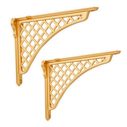 HARPOON 2 Pack Heavy Duty Cast Iron Victorian Shelf Bracket, 8 Inches Gold Baroque L-Shaped Shelf Brackets, DIY Projects, Hardware Included