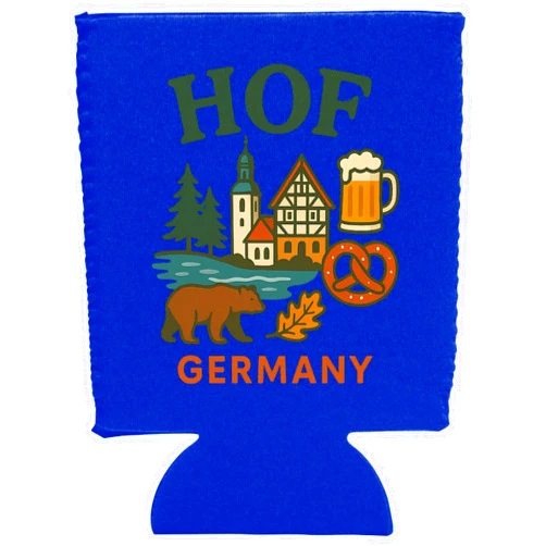 R and R Imports Hof Germany Keepsake Souvenir Neoprene Can Hugger Navy