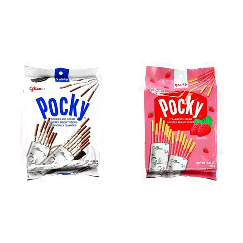 Glico Cookie And Cream Covered Biscuit Sticks, 4.45 Ounce & Pocky, Strawberry Cream Covered Biscuit Sticks (9 Individual Bags), 3.81 oz