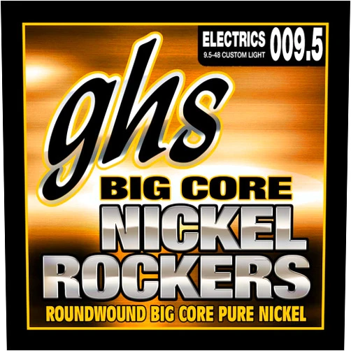 GHS Strings BCCL Big Core Nickel Rockers, Pure Nickel Electric Guitar Strings, Custom Light (9 1/2-48)
