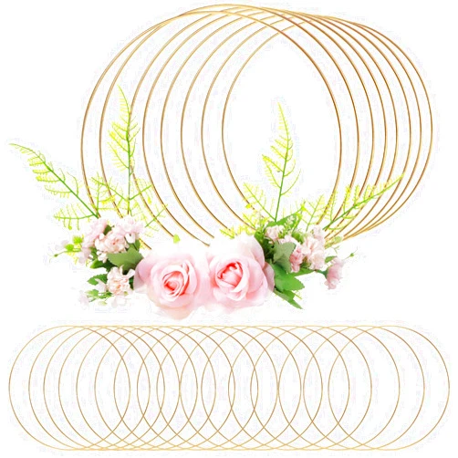 Sratte 24 Pcs Metal Floral Hoop Macrame Gold Rings Metal Hoops Bulk for Crafts Metal Circle for DIY Wedding Birthday Wreath, Dream Catchers, Wedding Wall Hanging Decor (10 Inch)