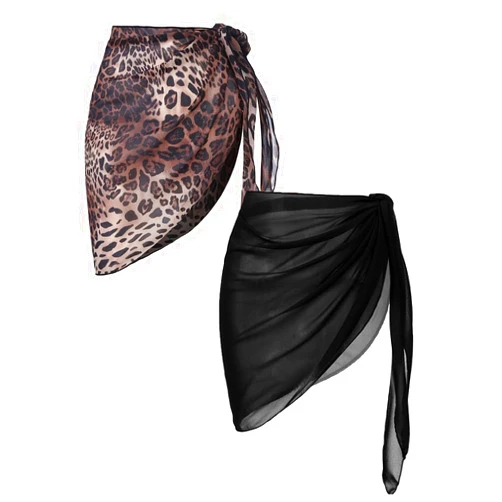 Ekouaer 2 Pieces Women Beach Sarongs Sheer Cover Ups Chiffon Bikini Wrap Skirt for Swimwear S-XXL