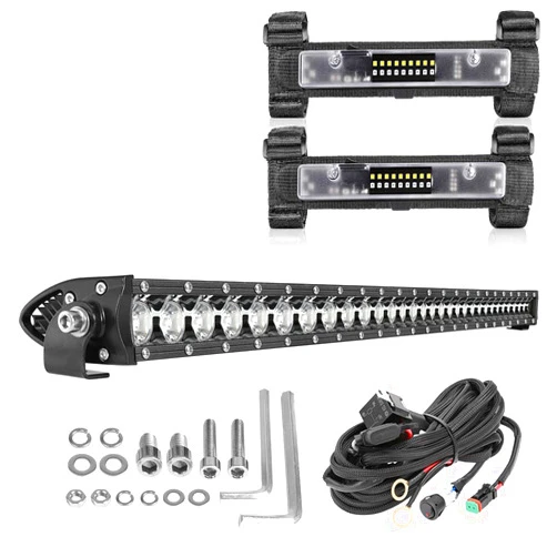Lumimotor 30 Inch LED Light Bar w/2Pcs UTV Dome Light White Green, Lumimotor Single Row LED Light Bar Spot Beam Off Road Light for UTV Polaris Can Am Pioneer Talon Kawasaki Yamaha