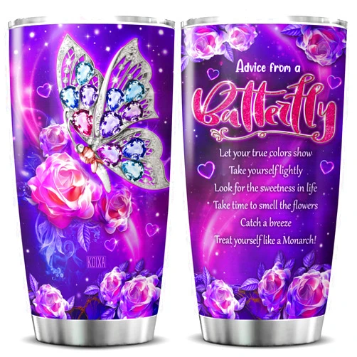 KOIXA Advice From A Butterfly Tumbler For Girls Jewelry Style Stainless Steel Coffee Mug 20 Oz Animal Butterfly Items For Women Birthday Present Insulated Travel Cup With Lid