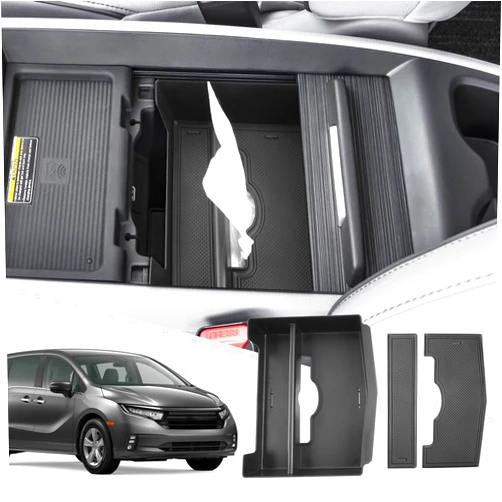 SXCY for 2018-2024 Honda Odyssey Center Console Organizer for Honda Odyssey 2023 2024 Accessories Console Tissue Tray 2024 Odyssey Armrest Paper Towel Organizer 2025 Odyssey Enhanced Tissue Storage