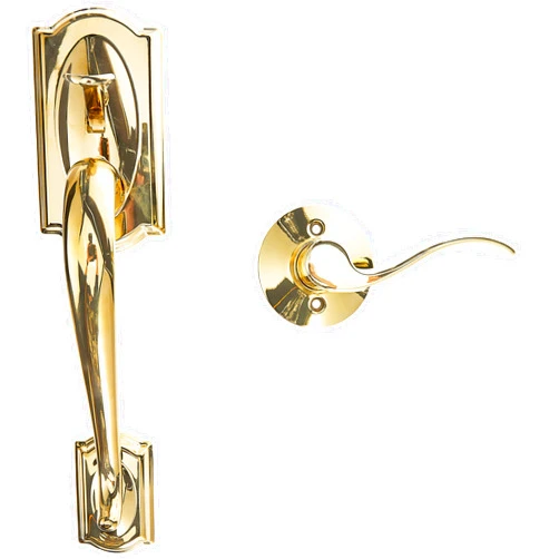 Schlage FE285 CAM 505 ACC 605 LH Camelot Front Entry Handleset with Left-Handed Accent Lever, Lower Half Grip, Bright Brass