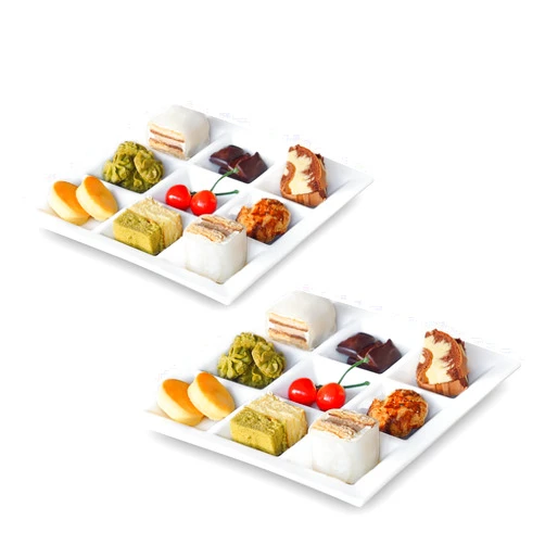 Cinf 2Pack Divided Plates rectangular Ceramic 9 Compartments Sauce Dishes Serving Saucers Quadrant Shaped Dinner Salad Tray Snacks