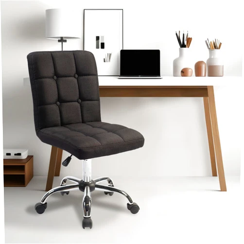 Porthos Home Alice Office Chair with Adjustable Height, 360° Swivel, Button Tufted Fabric Upholstery, Metal Legs and Roller Caster Wheels